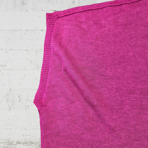 Eileen Fisher Barbie Pink Linen V Neck Cap Sleeve Relaxed Knit Blouse Size Large - Picture 3 of 8